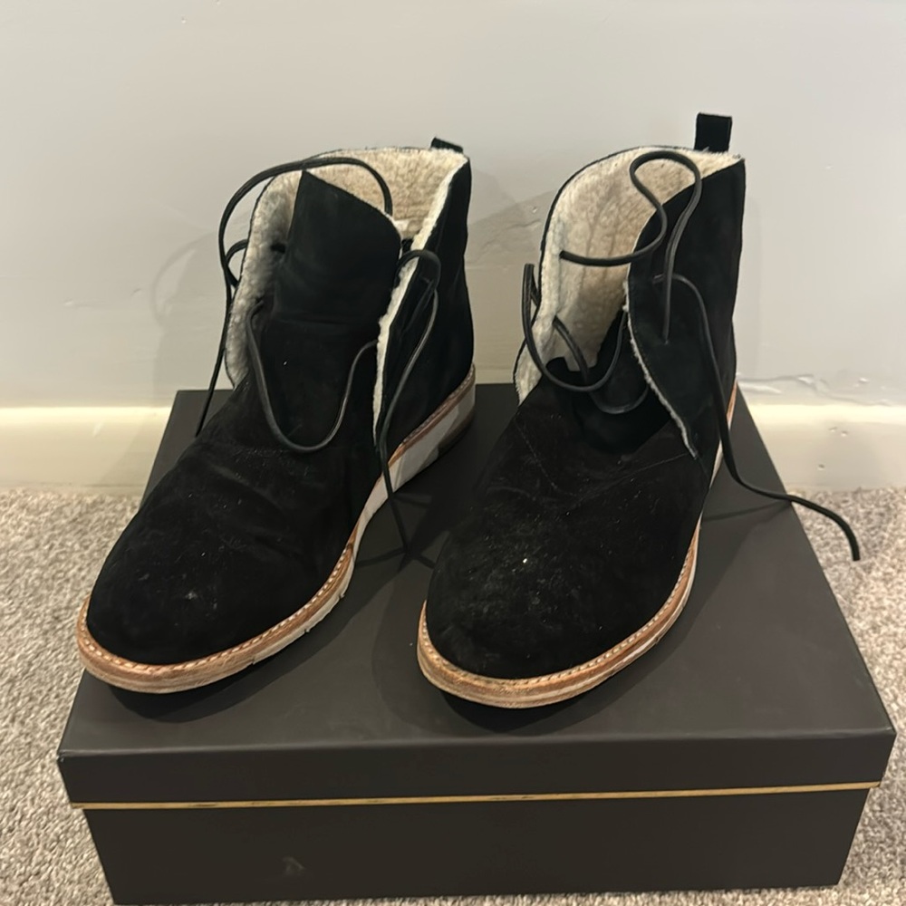 Black suede ankle boots.